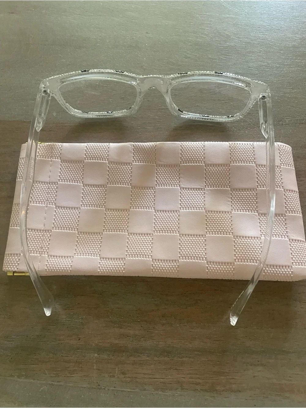 Pink Checkered Glasses Case with Clear Animal Print 1.50 Readers